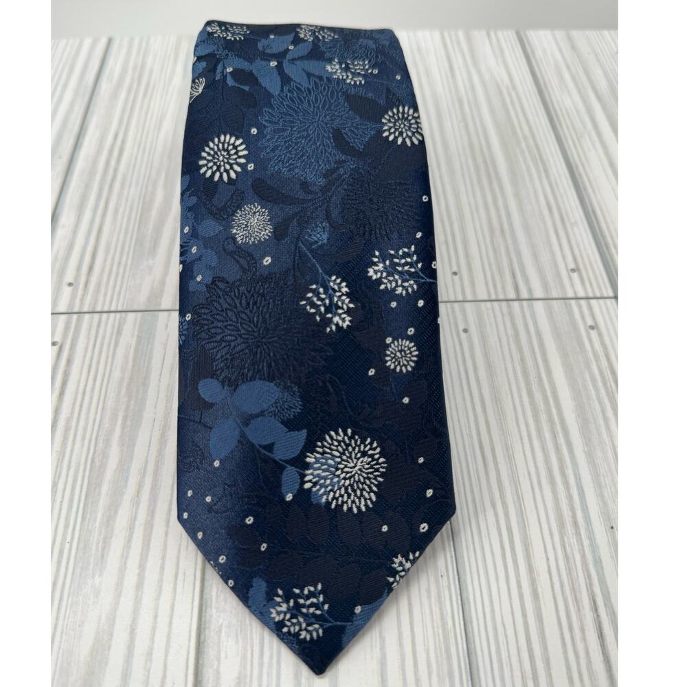 Banana‎ Republic Men’s Tie Navy Blue Dandelion Floral Print Polyester Necktie